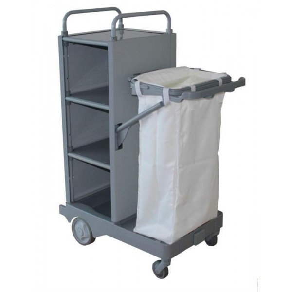 Carucior hotelier cu 4 spatii de depozitare si cu suport pentru sac de 120L Carucior hotelier cu 4 spatii de depozitare si cu suport pentru sac de 120L